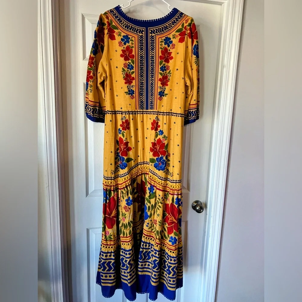 Farm Rio Yellow Floral Yard Maxi Dress Large - Picture 4 of 5